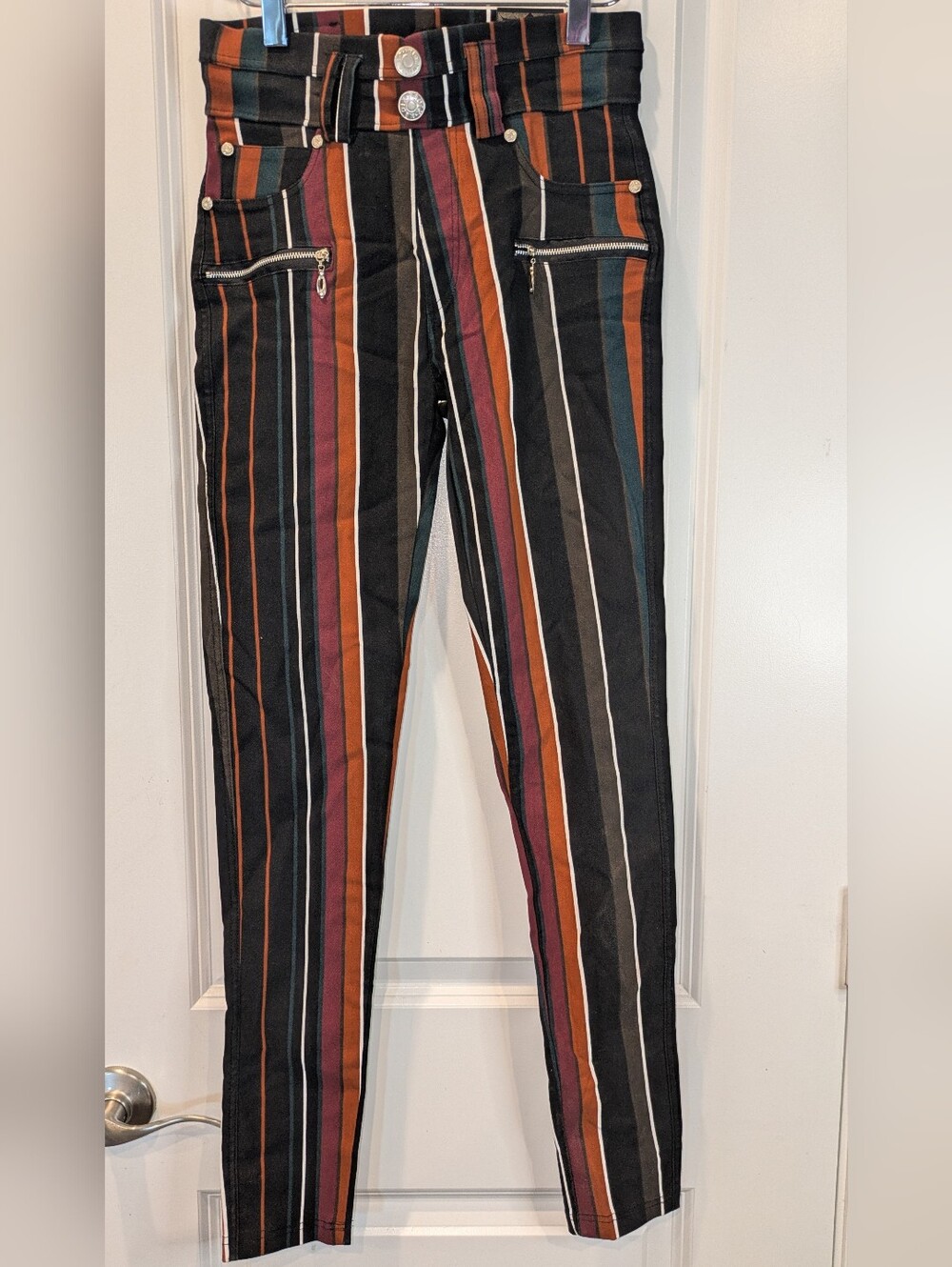 NWT Kroix Premium Denim High Rise Striped Skinny Jeans Zip Detail S/M